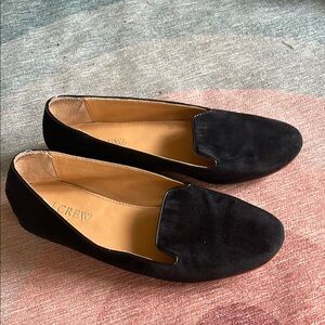 J. Crew Black Flats Sleek Suede Smoking Slipper Loafers